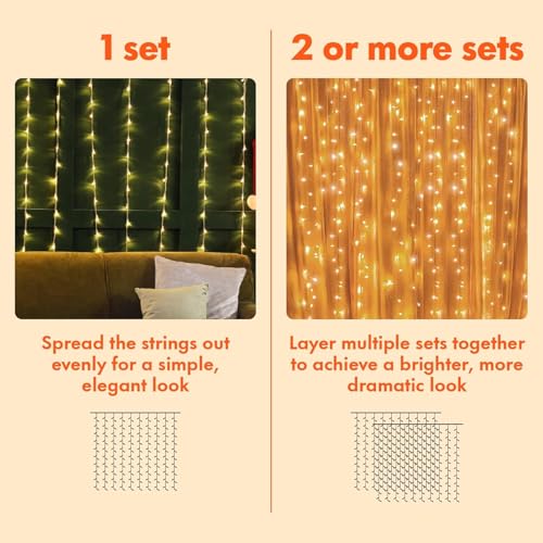 300 LED Curtain Lights, Plug in Fairy Curtain Lights Outdoor, Window Wall Hanging String Lights for Bedroom Backdrop Weddi...