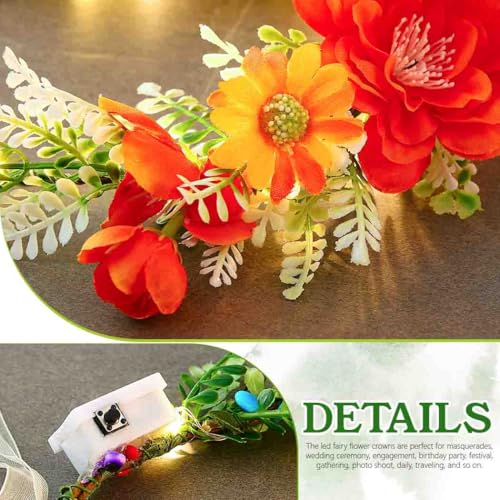 DRESBE Light Up Flower Crown Headband LED Floral Fairy Hair Accessories for Women (Orange)