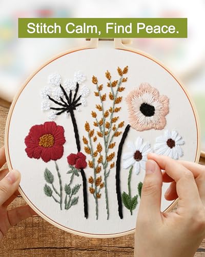 Santune 3 Sets Embroidery Kit,Cross Stitch Kits for Beginners,Needlepoint Kits for Adults with Easy Floral Pattern Hand Cr...