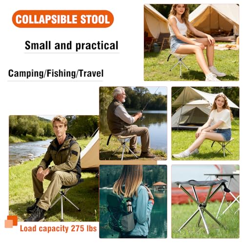 JVZI Ultra-Lightweight Camping Stoo - 260lbs Capacity | 13.8in Expanded Height | 1.2lbs Ultra-Light & Waterproof | 1-Pull ...