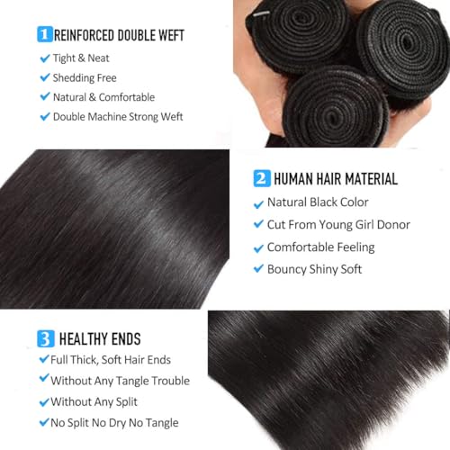 Straight Bundles Human Hair 22 24 26 Inch 100% Unprocessed Brazilian Virgin Hair Straight Weave Bundle Human Hair Bundles Real Natural Black Human Hair Extensions