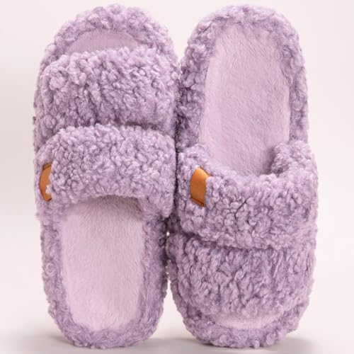 House Slippers for Women Fuzzy Open Toe Soft Comfy Bedroom Shoes for Indoor Outdoor