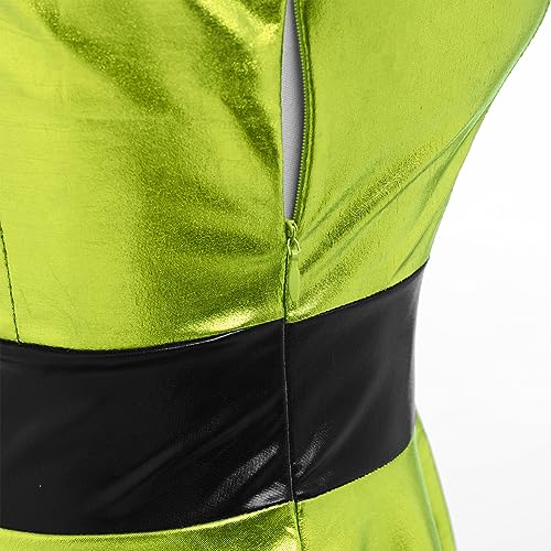 IDOPIP Women's Shiny Metallic Dress Sexy Sleeveless Skater Mini Dress Holographic Party Rave Dance Clubwear Halloween Costume