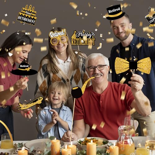 Kuxriox 30Pcs Happy Retirement Party Decorations for Men Women, Black Gold Retirement Photo Booth Props, Cheers to Retirem...