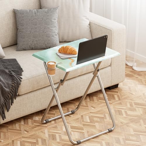 TV Trays Table Set of 2 Portable Folding TV Tray Table TV Dinner Tray with Sturdy MDF, Small Folding Tables with Phone & T...