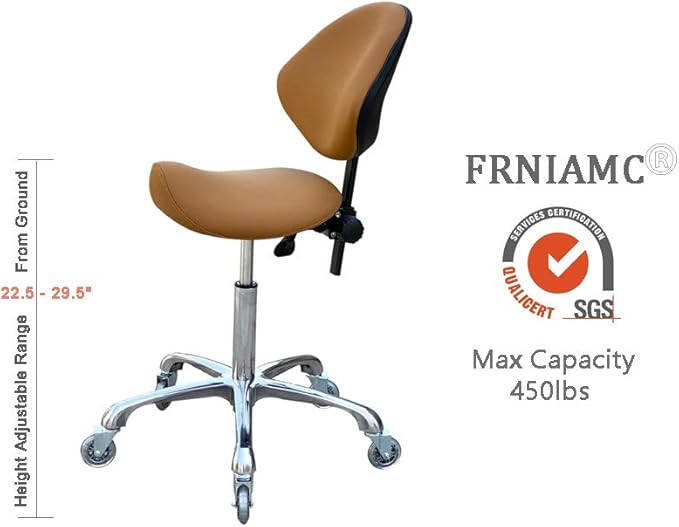 FRNIAMC Adjustable Saddle Stool Chairs with Back Support Ergonomic for Medical Clinic Studio Salon Office and Home (Camel)