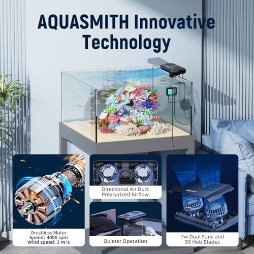 AQUASMITH Aquarium Chiller Fan,Fish Tank Cooler with Temperature Control,Minimum Setting 59℉,Auto Start/Stop,Refrigeration...