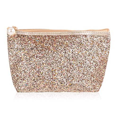 RIAH FASHION Pouch Clutch Organizer Bag - Travel Cosmetic Makeup Toiletry Jewelry Cute Sequin Purse Adjustable Strap (Glit...