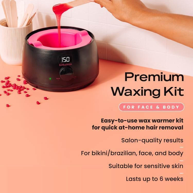 KoluaWax Premium Waxing Kit for Women - Beginner Friendly - Complete Wax Kit that includes 14oz of Wax Beads, Applicator, ...