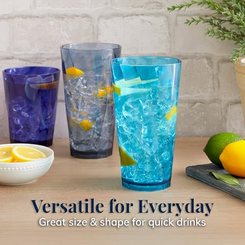 US Acrylic Optix Plastic Reusable Drinking Glasses (Set of 16) 14oz Rocks & 20oz Water Cups in Coastal Colors | BPA-Free T...