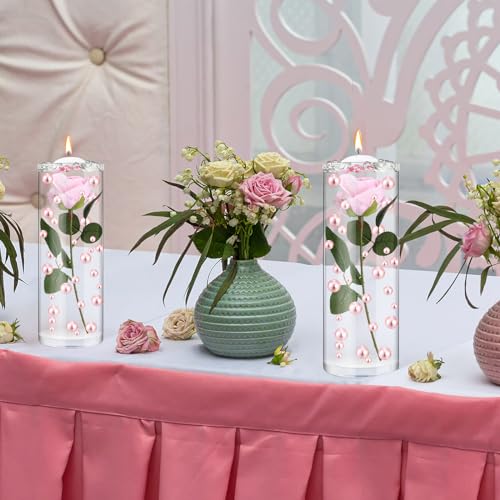 Riceshoot 326 Pcs Floating Flowers Vase Fillers Kit 12 Artificial Rose 12 Floating Candle Centerpieces 300 Pearl 2 Bags Wa...