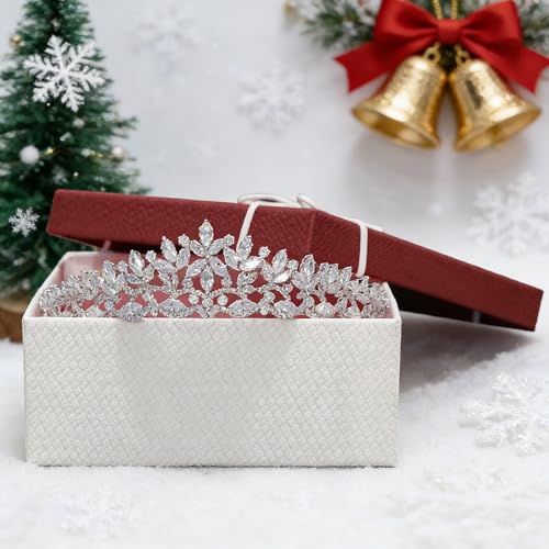 FASNAHOK Silver CZ Wedding Tiaras for Brides Floral Princess Crowns for Women Cubic Zirconia Bridal Headband Girls Sweet 1...