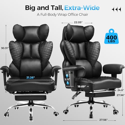 GTRACING Big and Tall Gaming Chair 400lbs Heavy Duty Office Chair with Foot Rest & Ergonomic Pocket Spring Lumbar Support,...