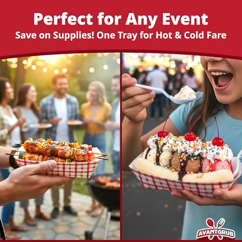 Heavy Duty, Grease Resistant 2 Lb Paper Food Trays 100 Pk. Recyclable, Coated Paperboard Basket Ideal for Festival, Carniv...