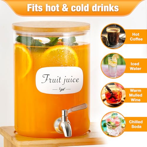 2 PCS 1 Gallon Glass Drink Dispenser for Parties. 2 Glass Beverage Dispenser with Bamboo Stand,18/8 Stainless Steel Spigot...