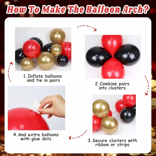 Casino Balloon Arch Garland Kit with Red Black and Gold Balloons Dice Boxes Random Pokers for Birthday Casino Night Las Ve...