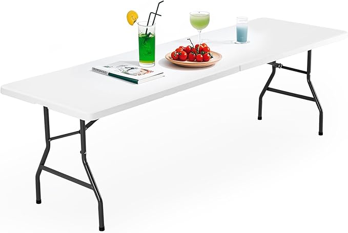 DUMOS 8 Feet Plastic Folding Table, Outdoor Portable Heavy Duty Table with Carrying Handle, Lock for Camping Picnic Party ...