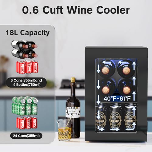 Electactic Wine Fridge Freestanding Counter-top, 24 Cans Wine Cellar Drink Cooler for Soda, Canned Beer, Adjustable Digita...