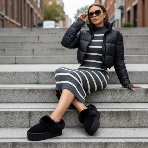CUSHIONAIRE Women's Husky Genuine Suede cozy mule Platform +Memory Foam, Wide Widths Available