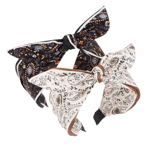 CAVETEE Bow Headbands for Women, Black and White Knotted Hair Bands for Women, 2 Pack Wide Hair Accessories