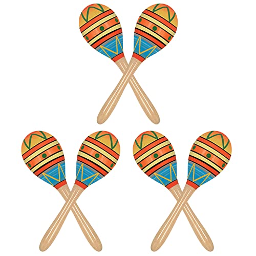Beistle Fiesta Fun Party Maracas – 3 Sets, 6 Wooden Hand-Decorated Percussion Maraca Shakers for Cinco de Mayo, Mexican-Th...