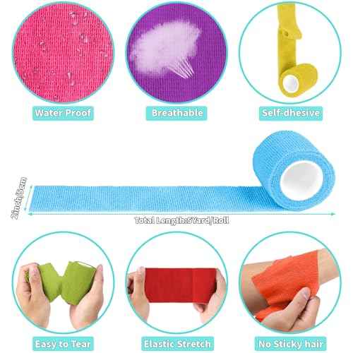 90 Pack Colorful Self Adhesive Bandage Wrap Bulk 2 Inch x 5 Yards Cohesive Bandage,Vet Wrap Breathable Elastic Self-Adherent Tape for Stretch Athletic Sports Wrist Ankle Dogs Pet Vet Wrap 18 Colors