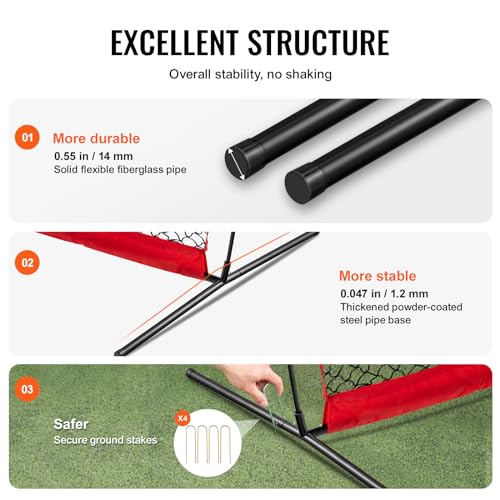 VEVOR 7X7ft/12X9ft/16X10ft/20x10ft Barricade Backstop Net, Ball Sports Barrier Netting, Portable Practice Net for Baseball Softball Lacrosse Hockey Basketball Equipment Training Net