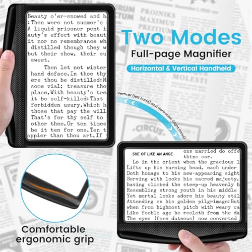 Rechargeable 5X Magnifying Glass for Reading, Large Bright Full Page Magnifier with Light, Handheld LED Dimmable Lighted, ...
