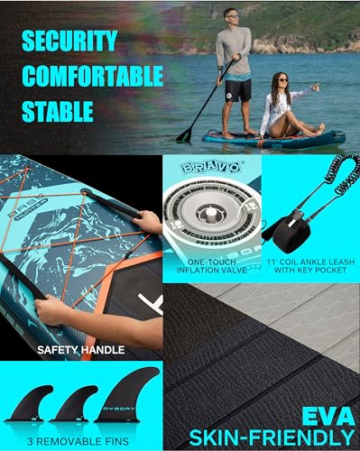 MYBOAT 11'6"×34"×6" Extra Wide Inflatable Paddle Board, Stand Up Paddle Board for Fishing, Sup Board with 3 Removable Fin...