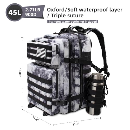 45L Large Tactical Military Backpack for Women and Men, Assault Pack Army 3 Day Molle Bug Out Bag with Adjustable Water Bo...