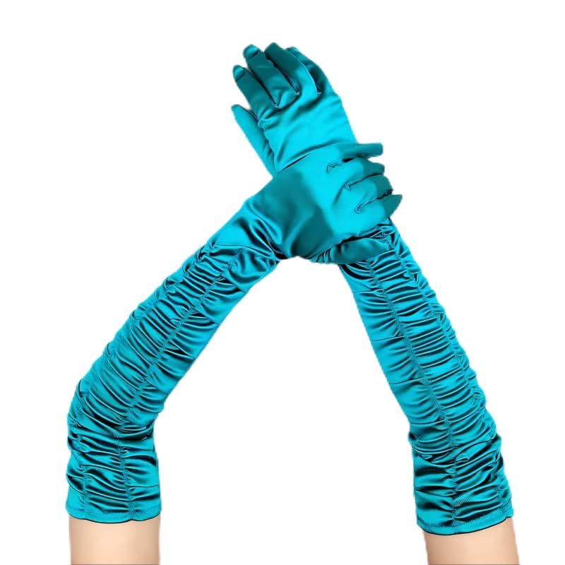 Elegant Green Satin Elbow-Length Wedding Gloves - Perfect for Brides