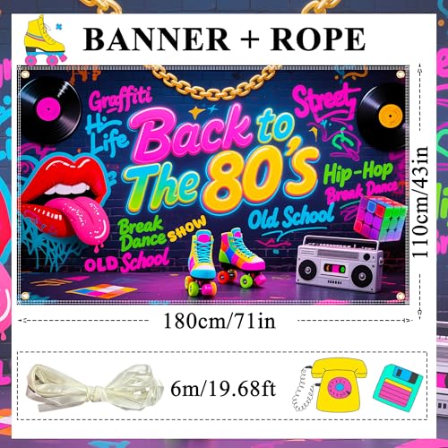 Back to The 80's Backdrop 6x3.6 ft 80s Party Decorations 80s Backdrop Hip Hop Graffiti Wall Birthday Party Supplies 1980 P...