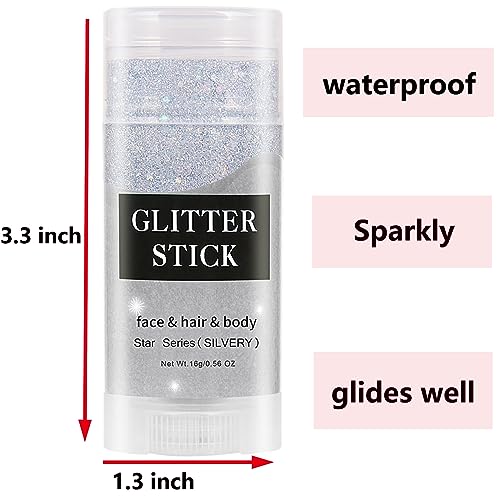 MEICOLY Silver Body Glitter Stick,Waterproof Halloween Face Glitter Gel,Chunky Glitter Face Paint,Mermaid Sequin Hair Glit...