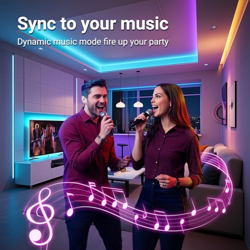 hyrion Smart LED Lights for Bedroom 100ft, Voice Control Strip Lights with Alexa and Google Assistant, RGB Color Changing,...