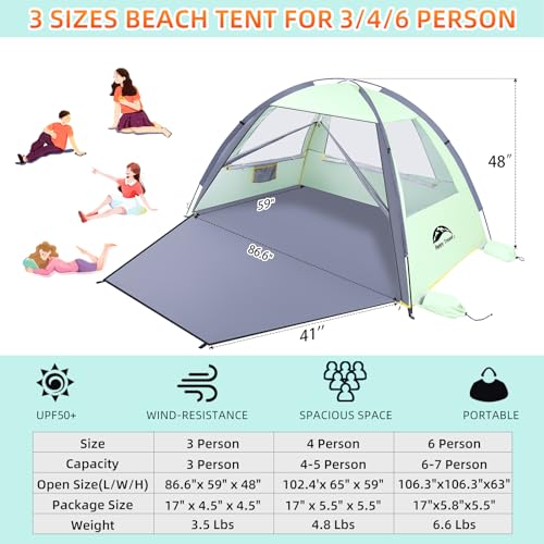 Happy Travel Beach Tent Sun Shelter for 3/4/5/6/7/8 Person, Portable UPF 50+ UV Protection Beach Shade Canopy for Family &...