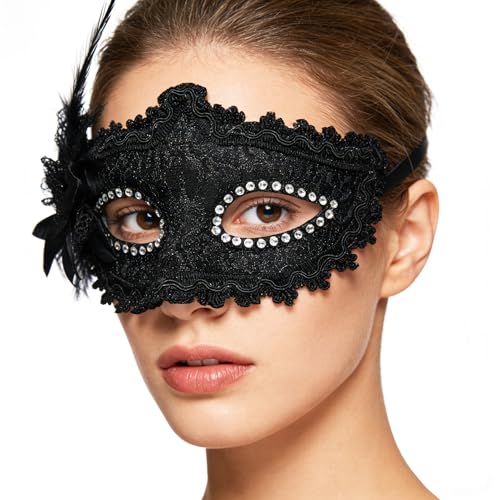 Mordarli Black Masquerade Mask for Women Mardi Gras Venetian Masks Halloween Costume Supply Prom Party Ball