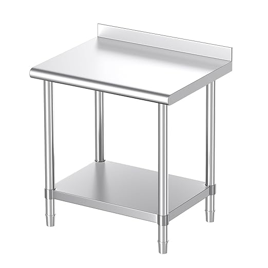 Mioleu Stainless Steel Table, 30 x 24 Inches Commercial Metal Prep & Work Table with Backsplash and Adjustable Undershelf for Kitchen Restaurant Home Garage Warehouse