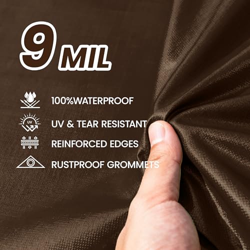 Hanjet Heavy Duty Tarp 9 Mil Outdoor Ultra-Light Multi-Purpose Waterproof Reinforced Durable Rip-Stop Tarps with Grommets...