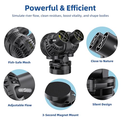 Aysoner Wave Maker Pump for Aquarium: 55/75/125Gallon Magnetic Fish Tank Powerhead for Saltwater Freshwater 1600GPH 8W Adj...