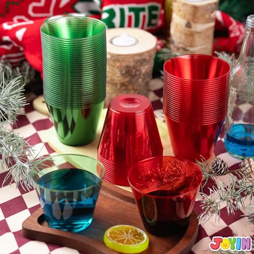 JOYIN 72 PCS Disposable Plastic Drinking Cups, 9 OZ Christmas Clear Plastic Party Cup, Xmas Wine Glasses for Party Supplie...