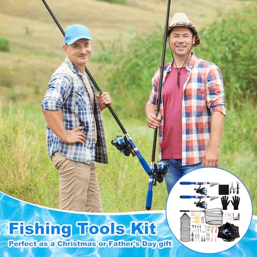 LaRandom 51 Pcs Christmas Fishing Pole Combo 6.89ft Telescopic Rods Set Collapsible Fishing Rods with Plier Lip Gripper Lu...