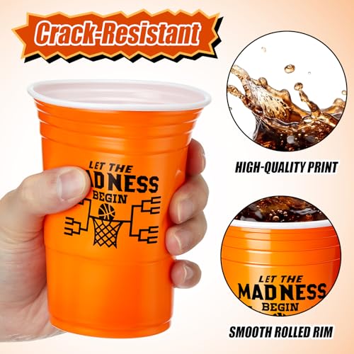 Yungyan 50 Pcs March Basketball Madness Party Plastic Cups, Let The Madness Begin Decorations, 16 oz Disposable Plastic Cu...