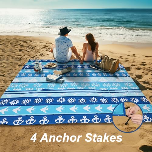 SKYREH Beach Blanket Waterproof Sandproof, 79" x 83" Extra Large Sand Free Quick Drying Beach Mat, Compact Outdoor Picnic ...