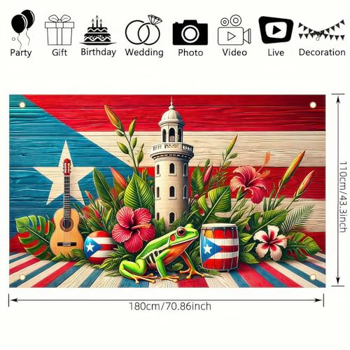HOMETITUTE Puerto Rico Flag Frog Banner Indoor Outdoor Party Decor Backdrop 71x43 Inch Festivals Wall Banner Hibiscus and ...