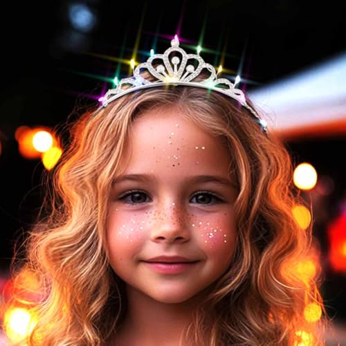 DRESBE Light Up Rhinestone Crowns LED Crystal Tiara Headband Glow Party Princess Hair Accessories for Women and Girls