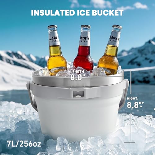 COKTIK 7L Insulated Ice Bucket with Lid，Double Wall Vacuum Stainless Steel Beverage Bucket Keeps Frozen Longer，Holds 6 Lon...