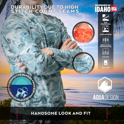Aqua Design Mens Rash Guard Long Sleeve Water Shirt, Swimming Shirts for Men
