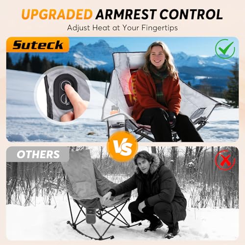 Suteck Heated Rocking Camping Chair, XL Oversized Rocking Chair Outdoor with 3 Heat Levels for Back and Seat, Heated Chair...