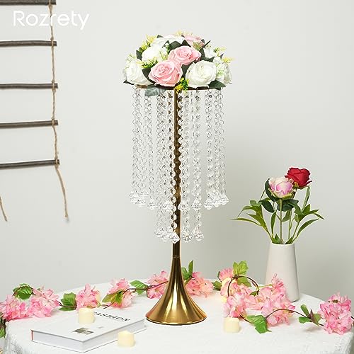 4 Pcs Gold Centerpieces for Table, Rozrety Wedding Centerpiece Vases for Tables 22inch Tall Metal Crystal Flower Stand for...