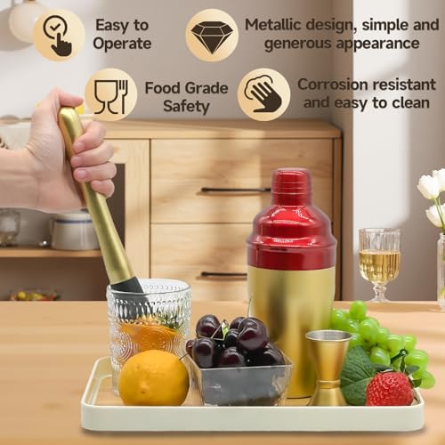 OBALY Bartender Kit 5-Piece Cocktail Shaker-Muddler for Cocktails Boston Shaker-Bar Accessories with Stylish Bamboo Stand ...